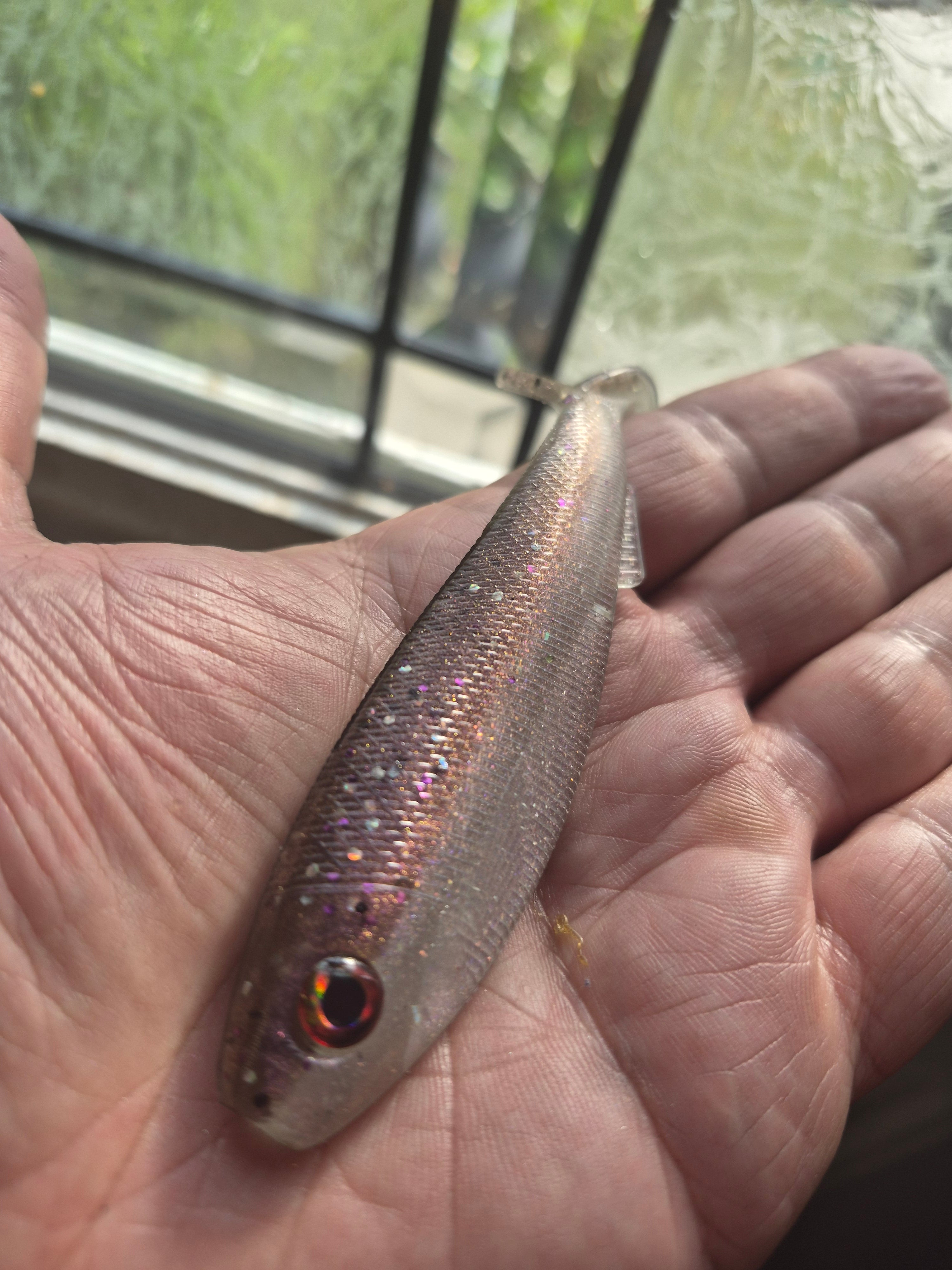 The General 4.3 SWIMBAIT Hypershift color change. Plasma Ashes