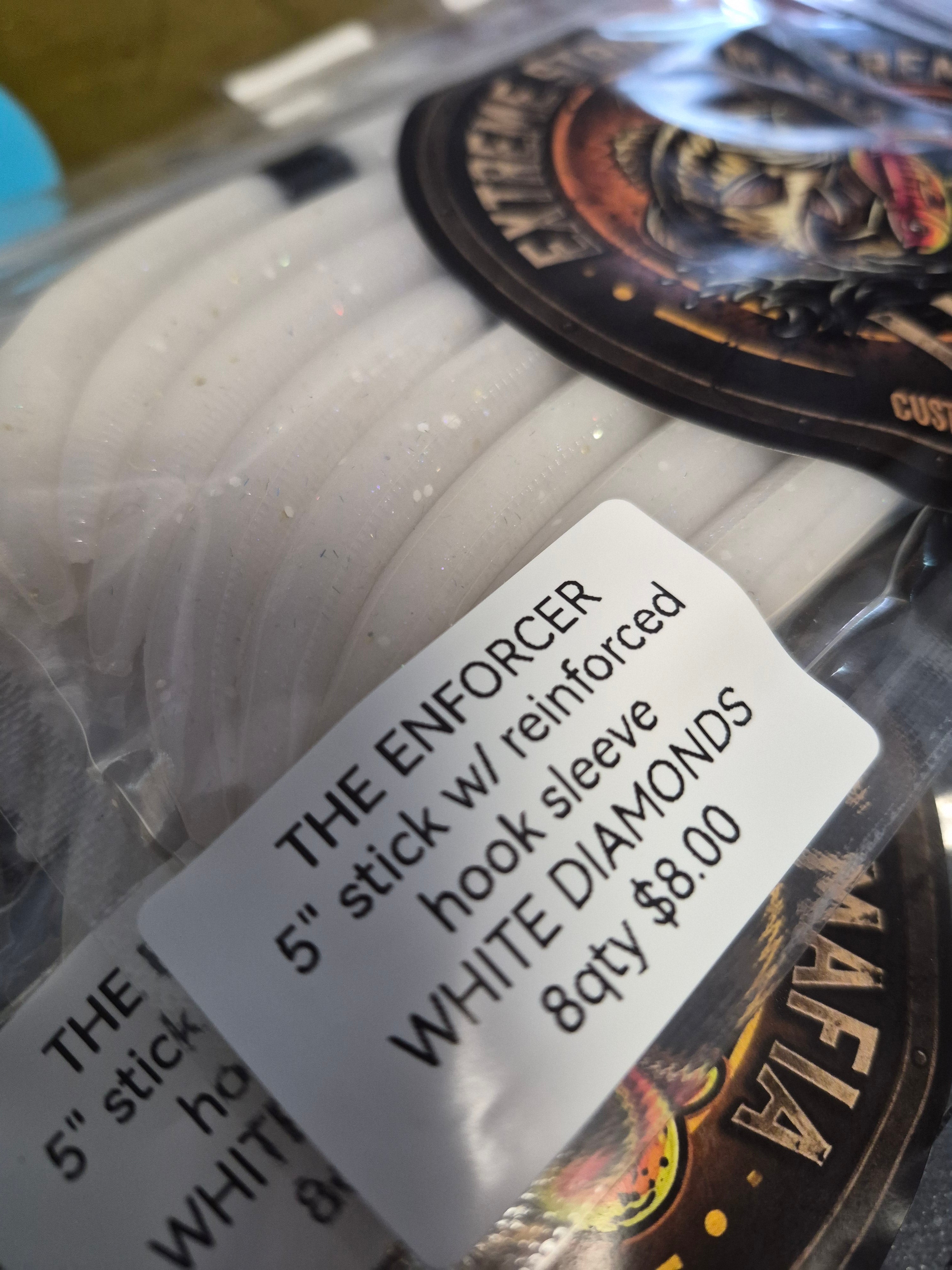 THE ENFORCER 5"stick bait with reinforced hook sleeve WHITE DIAMONDS 💎